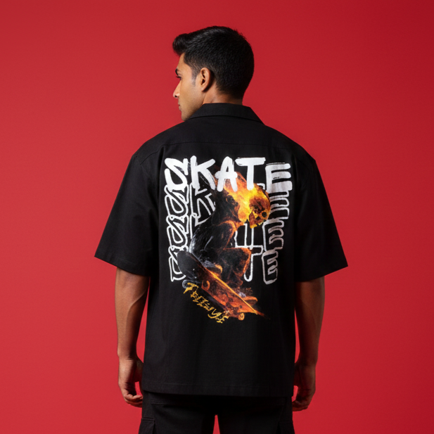 Flaming Skeleton Skater | French Terry Shirt